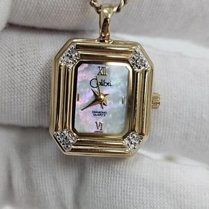 Vintage Rare Colibri Womens Pendant Watch Mother Of Pearl Dial 24" Necklace - Picture 1 of 9