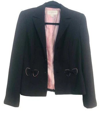Vintage Liz Claiborne Suits Black Pink Polka Dot Blazer With Bows Women Size 4 - Image 1 of 4