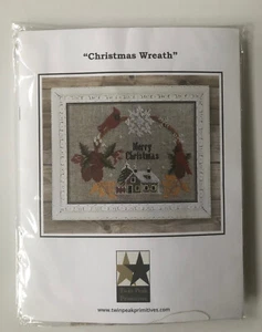 Twin Peaks Primitives Cross Stitch Chart Christmas Wreath With Fabric & Thread - Picture 1 of 5