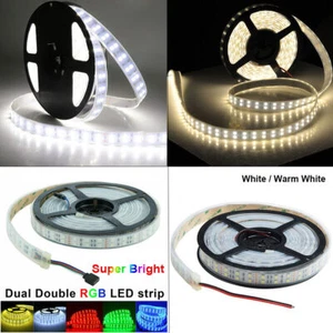5M 16.4ft 12V 5050 RGB White Flexible Waterproof 600 LED Double Row Strip Lights - Picture 1 of 25