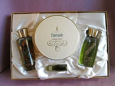 Emeraude Coty Vintage Set Perfume Polvo Polvo Baño Aceite y Perfume de Toilette Foto 1 de 4