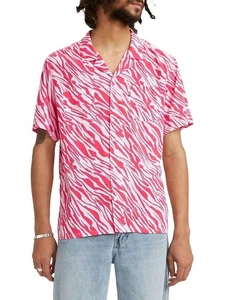 Levis Mens Camp Shirt XL Relaxed Fit Short Sleeve Button Front Animal Print Red - Picture 1 of 9