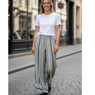 Pantalones Ashley Stewart Pierna Ancha Rayas Multicolor Talla 14/16 Pull On Abstracto  Foto 1 de 4