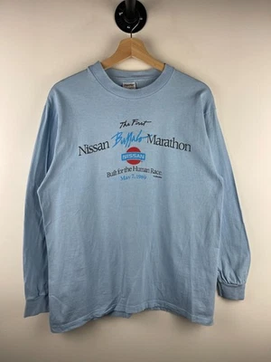 De colección Años 80 Nissan Construido Para La Raza Humana Maratón Bebé Azul Manga Larga Talla L Foto 1 de 4