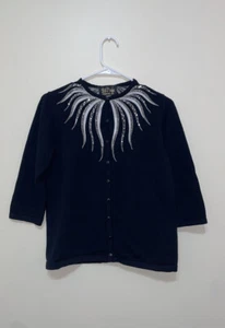 Suéter Cárdigan Bob Mackie Usable Art Talla XS Negro Adornado Manga 3/4 ✨ - Imagen 1 de 7