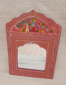 Vintage Moroccan Hand Painted Wall Pink Mirror Authentic Decor of Wood - Picture 1 of 9