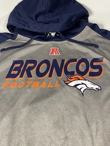 Felpa con cappuccio logo Denver Broncos pullover NFL abbigliamento squadra uomo adulto L blu e grigio - Foto 1 di 5