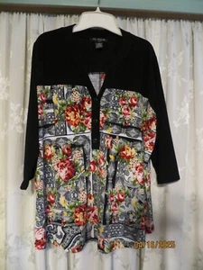 Damenpullover Übergröße 2X 3/4-Arm schwarz/geblümt Oberteil Erie McCarthy - Bild 1 von 6