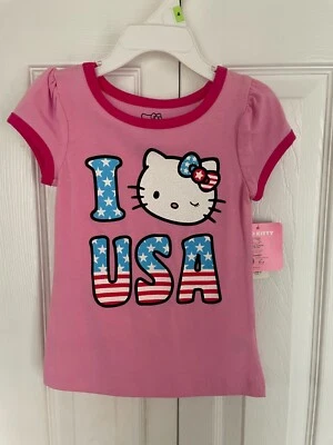 Hello Kitty Girls USA Pink T Shirt Top Size 5 - Image 1 of 4