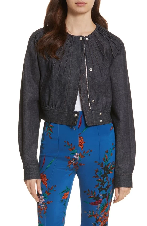 Chaqueta de mezclilla DIANE VON FURSTENBERG azul pintuck talla 2 Foto 1 de 4