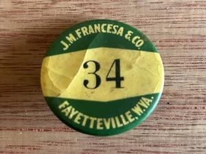 J.M. Francesa Company Mitarbeiter Ausweis Abzeichen Pinback Button Fayetteville WV Vintage ROUGH - Bild 1 von 18