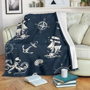 Nautical Blanket Throw Fleece Cozy Couch Sofa Plush Bedding Gift - Picture 1 of 6