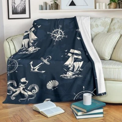 Nautical Blanket Throw Fleece Cozy Couch Sofa Plush Bedding Gift - Image 1 of 4