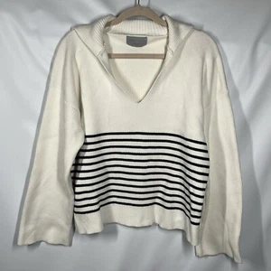 Suéter Acanalado Moderno Citizen Cuello Marinero Cuello en V M Crema Negro Rayas Náutico - Imagen 1 de 11