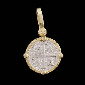 Joyería Tesoro Hundido Atocha - Colgante Moneda Plata Pequeña con Marco de Cuatro Puntos - Imagen 1 de 5