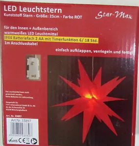 LED Kunststoffstern rot 25cm Batterie 6/18h Timer IP44 innen/außen 33897Star-Max - Bild 1 von 1