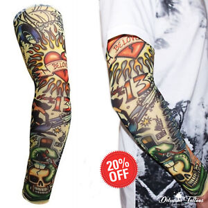 Temporary Tattoo Sleeve Nylon Arm Stocking Skull Halloween Mens Womens Kids UK