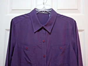 Liz Claiborne Collared Button Front Blouse sz L Purple Long Sleeve Officewear - Picture 1 of 7