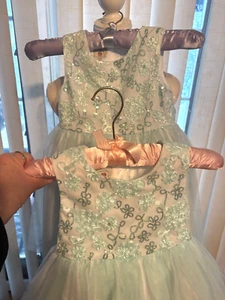 2 Marmellata Sz 5 Dress Green TWINS Tulle Sequins Wedding Flower Girl Easter - Picture 1 of 10