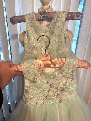 2 Vestido Marmellata Talla 5 Verde GEMELOS Tul Lentejuelas Boda Flor Niña Pascua Foto 1 de 4