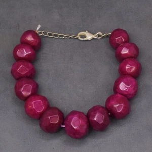 388 Cts Pink Ruby Faceted Round Shape 6 Inches Beaded Womens Bracelet AK 24 E516 - Picture 1 of 3