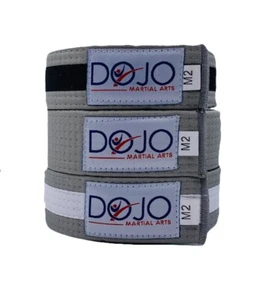 Dojo Kids Grey BJJ Belt Childrens JiuJitsu Belt Boys Girls M0 M2 M4 Stripe Belt - Picture 1 of 12