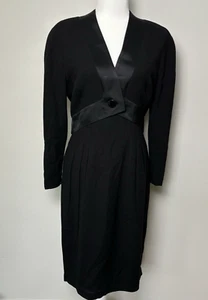 Guy Laroche Paris VTG 70s Wool Tuxedo Black Evening Sheath Dress-US Size 9/10 - Picture 1 of 6