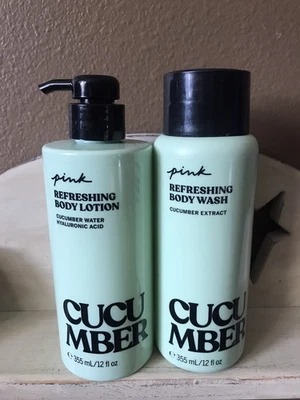 PINK By VS CUCUMBER Loción Corporal Calmante y Jabón Corporal Extracto de Pepino Set NUEVO Foto 1 de 4