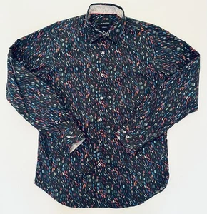 BUGATCHI Mens M Shaped Fit Shirt-Abstract Colorful Paint Feathering Tapestry - Picture 1 of 13
