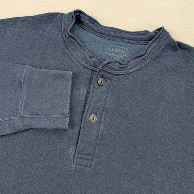 Camisa LL Bean Henley Para Hombres Grande Azul River Driver Mezcla de Algodón Lana Hecha en Canadá Foto 1 de 4