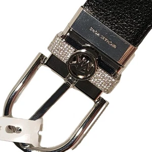 Michael Kors BELT XL Logo Womens Black White Leather Adjustable Reversible - Picture 1 of 10