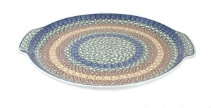 Bandeja redonda para servir Athena de cerámica pulida rosa azul con asas - Imagen 1 de 1
