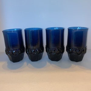 VTG Tiffin Franciscan Madeira Blue Iced Tea Water Tumbler Glass Set Of 4 - Picture 1 of 11