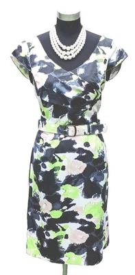 Antonio Melani Dress Sz 10 Silk y Wedding  Sheath Black White Green Gray Beige M - Image 1 of 4