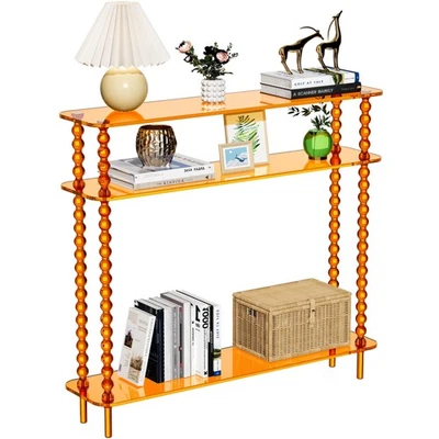 Consola de acrílico estrecha, mesa de entrada larga de 3 niveles con almacenamiento, Mid-Ce... Foto 1 de 4