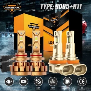 AUXBEAM 9005 H11 LED Headlight Bulbs Combo Kit High Low Beam Super Bright White - Picture 1 of 12