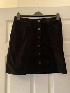WOMENS BLACK SKIRT NEXT SIZE 8 BLACK SHORT A-LINE BUTTON CORDUROY - Picture 1 of 4
