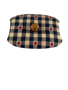 Blue/Cream Plaid Fabric Lid w/Apples & Wood Knob fits Longaberger 7"L x 5.25"W - Picture 1 of 2