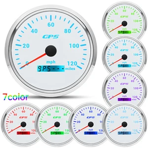 110mm Boat Car GPS Speedometer 0-120MPH Odometer Gauge 7 Colors LED Waterproof - Foto 1 di 18