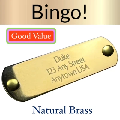 Custom Engraved NAME PLATE Engraved Dog Tags Personalized Collar NATURAL BRASS - Image 1 of 4