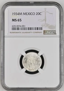 1934M Mexico 20 Centavos NGC MS65 .720 Silver - Picture 1 of 2