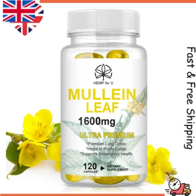 HFU Natural Mullein Leaf Capsules Support Lung Cleanse & Respiratory Function