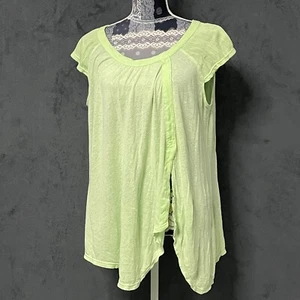 Free People Swing Tee Lime Green Linen blend Split Side Cap Sleeve Womens XS Top - Picture 1 of 7