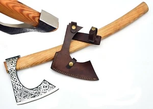 Viking Axes Ash Wood Handle Hunting Bushcrafting Cosplay Axe, Norse with Sheath - Picture 1 of 9