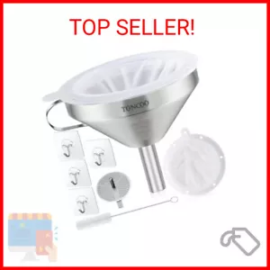 5 Inch Stainless Steel Funnel with Strainer and 200 Fine Mesh Filter, Food Grade - Picture 1 of 2