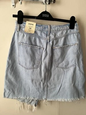 River Island Skirt Size 10 New Blue Denim High Rise Mini Embroidered Casual Summ - Image 1 of 4