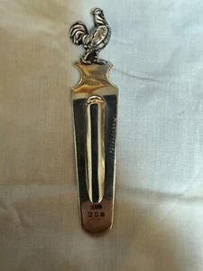 SAMPSON MORDAN & CO FOR ASPREY HALLMARKED SILVER COCKEREL BOOKMARK - Picture 1 of 4