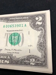 Wow Billete de $2 de la Reserva Federal 2017-A - Boston - Steven T. Mnuchin sin circular - Imagen 1 de 4