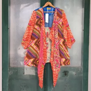 Benares NWT Women's Multicolored Geometric Floral AMY Viscose Kimono, Size Small - Picture 1 of 4