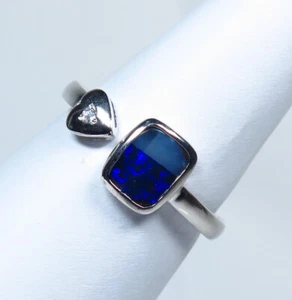 Boulder Opal Ring Open Band Multi Size Hand Made Silver Rodhium Plated - Picture 1 of 7